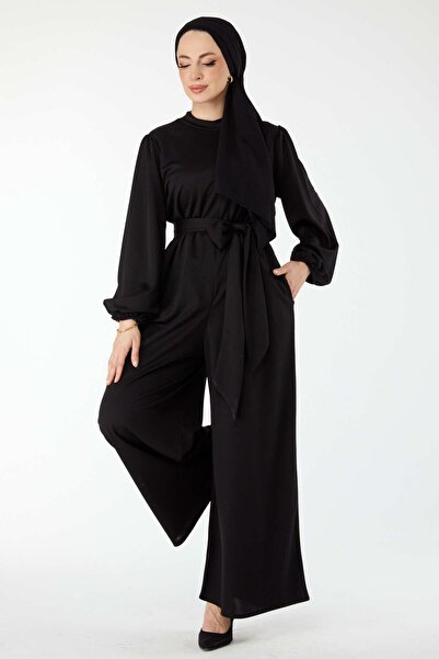 TOFİSA Μαύρο Judge γιακά μακρυμάνικο γυναικείο ολόσωμο - 24432