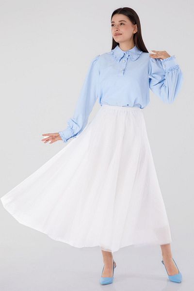 TOFİSA White Tulle Medium Women's Skirt - Straight 25681