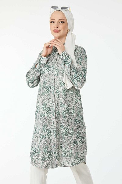 TOFİSA 24504-MINT Gemusterte Tunika
