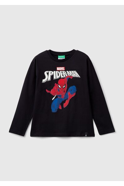 United Colors of Benetton Spiderman Printed - Boy's Black μακρυμάνικο T-shirt