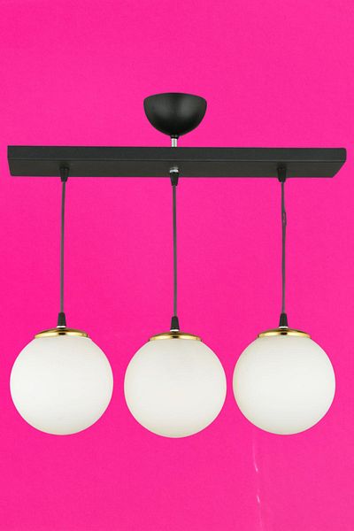 SONSUZ AYDINLATMA&AVİZE Infinite Row Black 3-Piece White Globe Glass Pendant Lamp Luxury Chandelier