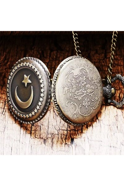 Gezginimport Turkish Flag Themed Chain Pocket Watch