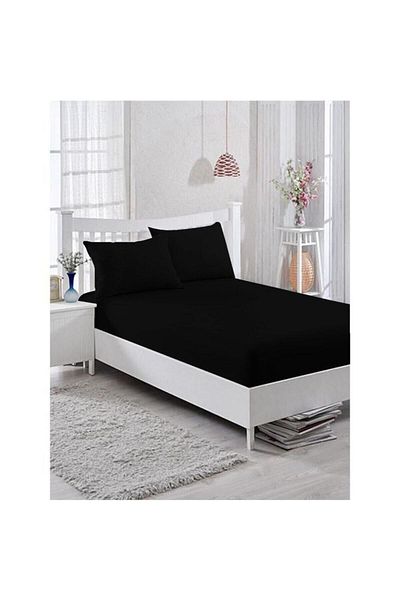 CARWEN TEKSTİL Black 100% Cotton Combed Elastic Sheet Double Size