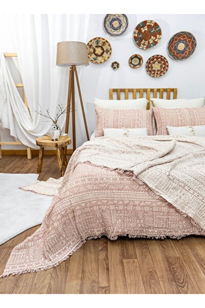 destinyhometex Aztec Patterned Oversize Bedspread - 240X260Cm/2 Pieces 50X70Cm Multi Muslin 4 Layers 100% Cotton