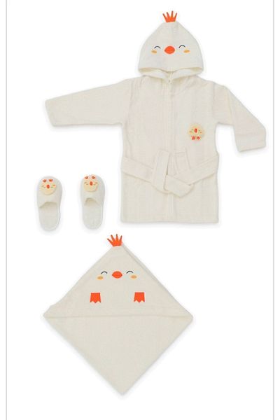 Bebitof Girl Boy Baby 0-3 Years Chick Bathrobe Set 100% Cotton