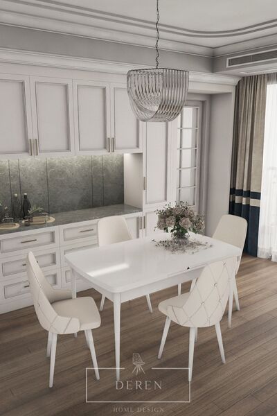 DEREN HOME Vanessa Serisi Mutfak Ve Salon Masa Takımı + 4 Adet Krem Sandalye