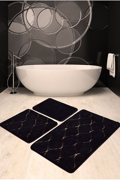 Chilai Home Set de toaletă negru infinit din 3 piese - Covoraș de baie și covor acrilic
