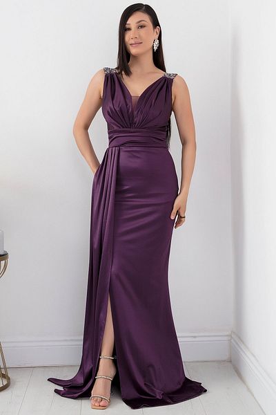 PULLIMM Rochie de umăr cu detaliu din piatră din satin 39743