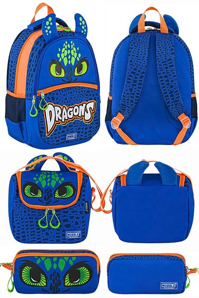 MUGGLE Geantă pentru școala primară Dragons - cu nutriție, creion și trei compartimente 9167SET