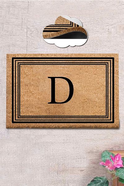 Chilai Home Coco Letter D 40x60 Cm Bristle Mat, Decorative Multi-Purpose Indoor and Outdoor Door Mat