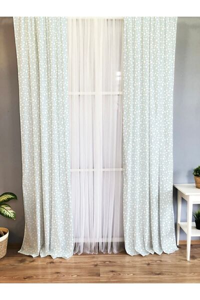 Evmila Çiçek Baskılı Bebek Ve Çocuk Odası Tek Kanat Fon Perde - Mint Yeşili