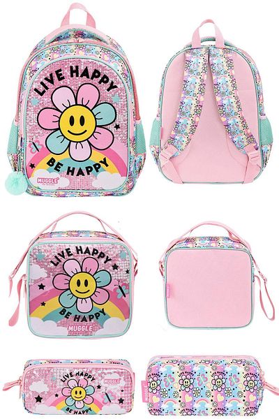 MUGGLE Daisy Collection - Geantă pentru școală primară cu două compartimente, set de nutriție și creion 9004