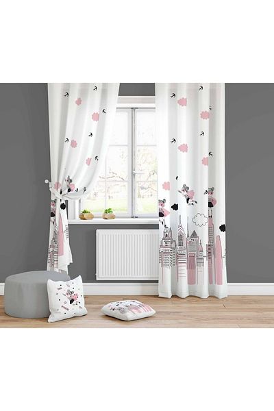Lolla Super Girl Patterned Background Curtain 1515