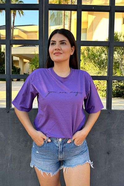 İpli Unisex Purple Oversize T-Shirt - You Are Magic Print