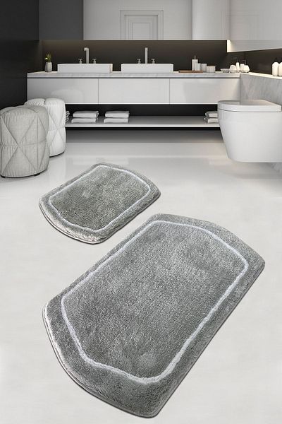 Chilai Home Ακρυλικό χαλί μπάνιου Genom Grey - Σετ των δύο