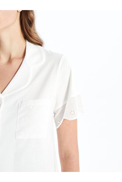 LC Waikiki Csipke részletes inggalléros női pizsama szett - rövid ujjú és rövidnadrág