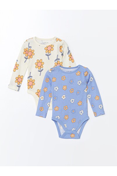 LC Waikiki Floral Patterned Crew NecK Long Sleeve Bodysuit for Baby Girl - Pa...