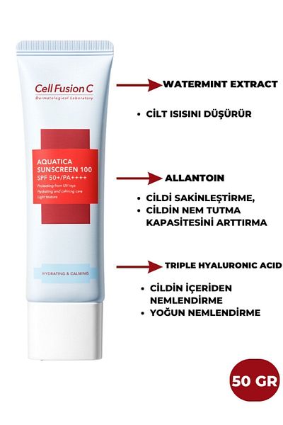 Cell Fusion C AquaTica 100 Spf50 /pa 50 Gr HiGh ProTecTive moisTurizinG Sun Cream - for All Skin TYpes