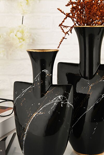 ANGDESİGN Angdesign Hitit Black Ceramic Vase - Set of 2