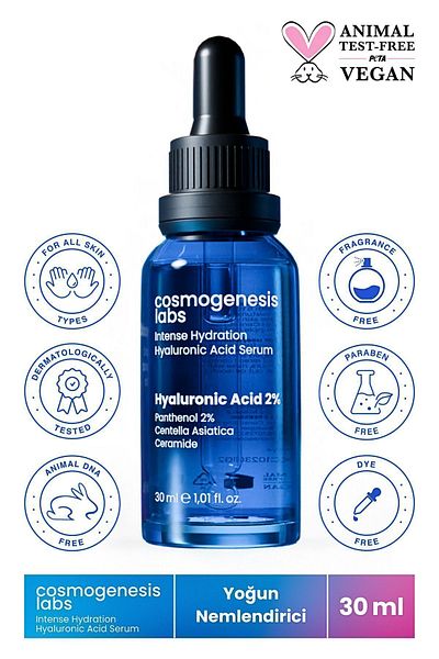 Cosmogenesis Labs Intensive Moisturizing Hyaluronic Acid Skin Serum 30ml Vegan Anti-Wrinkle (2% Hyaluronic Acid)