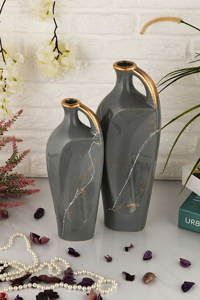 ANGDESİGN Angdesign Gray Ceramic Alaçatı Vase Set of 2
