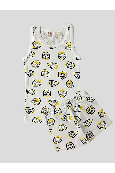 elmas kids Boy's Cotton Football Patterned Yellow Navy Blue Colored Athlete Boxer Set