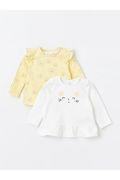 LC Waikiki Dívčí halenka s dlouhým rukávem a vyšívaným výstřihem - sada 2 ks