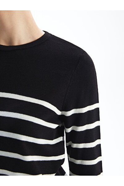 LC Waikiki Dámský pletený svetr s dlouhým rukávem a pruhovaným výstřihem – W4Bq74Z8