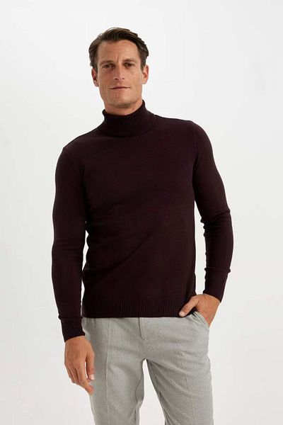 DeFacto Pulover de bază, solid, cu gât țesut, slim fit R1124az