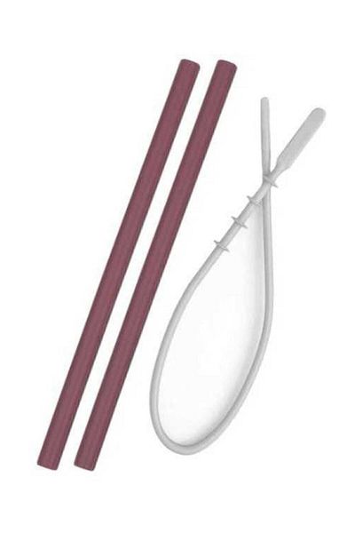 OiOi Set of 2 Silicone Straws - Claret Red & Cleaning Brush
