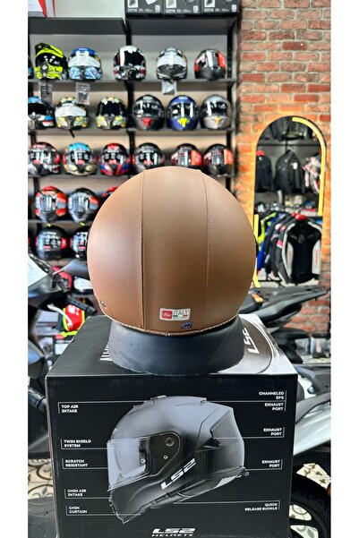 Sway SW 701 Kahverengi Deri Yarım Kask