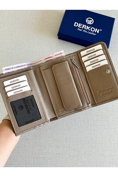 DERKON Medium Size Mink Genuine Leather Women's Wallet - Violeta Model