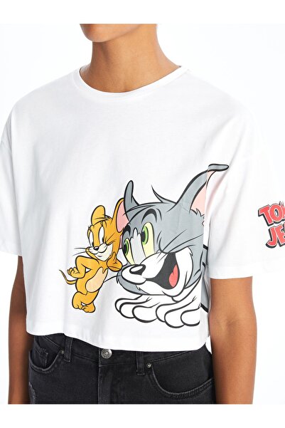 LC Waikiki Tom&Jerry bedrucktes Damen-T-Shirt in Übergröße mit Rundhalsausschnitt – kurze Ärmel