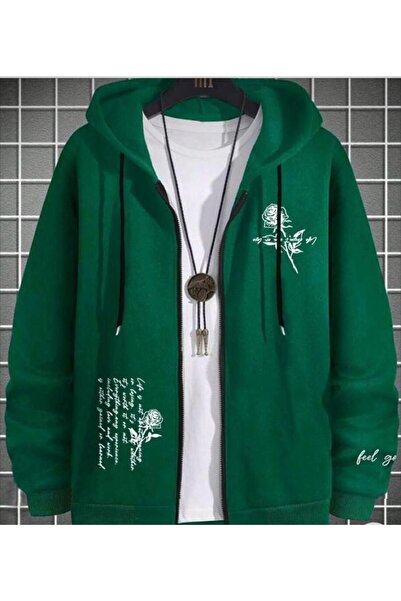 VESTIR BIEN Yeşil Baskılı Hırka