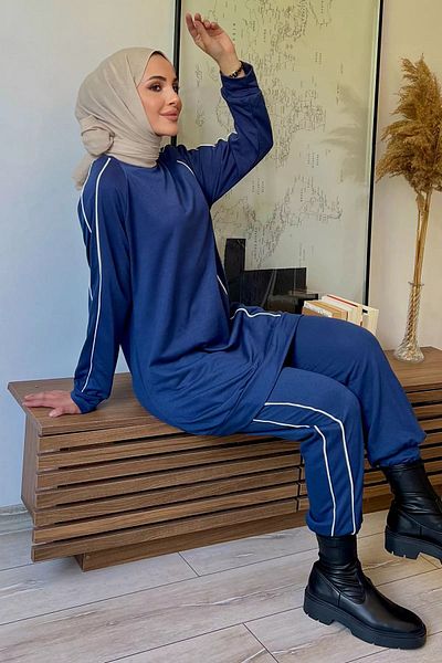 julude Hijab αθλητική φόρμα τουνίκ Navy Blue Διπλό Σετ