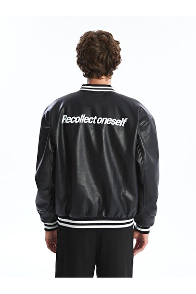 LC Waikiki Pánský kožený kabát s pohodlným vysokoškolským límcem