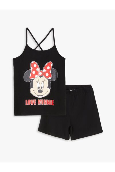 LC Waikiki Minnie Mouse Printed - Lány U-nyakú pizsama szett rövidnadrággal