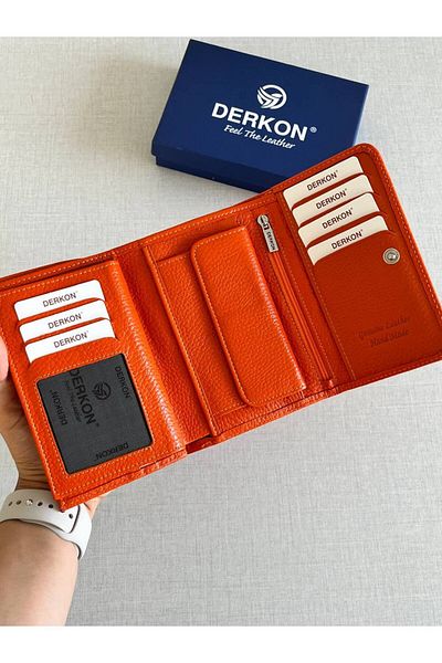 DERKON Orange Genuine Leather Women's Wallet - Violeta Model Medium Size