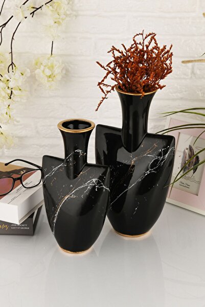 ANGDESİGN Angdesign Hitit Black Ceramic Vase - Set of 2