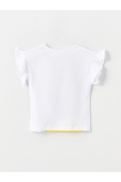 LC Waikiki Hófehér nyomott pizsama szett kislányoknak rövidnadrággal - nyakú, rövid ujjú