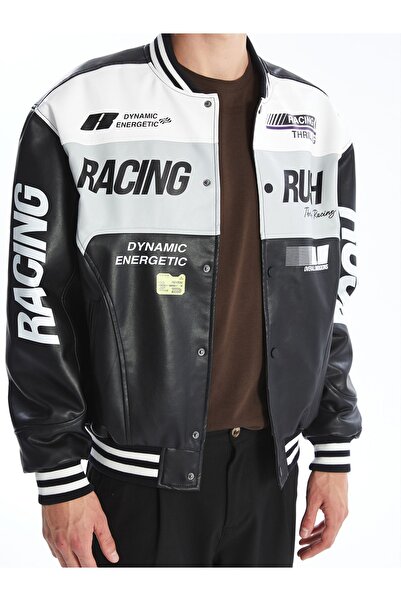 LC Waikiki Pánský kožený kabát s pohodlným vysokoškolským límcem