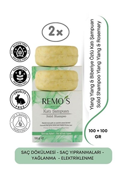 RemosNatural 2x Dökülme Karşıtı Katı Şampuan - Ylang Ylang Ve Biberiye Özlü D...