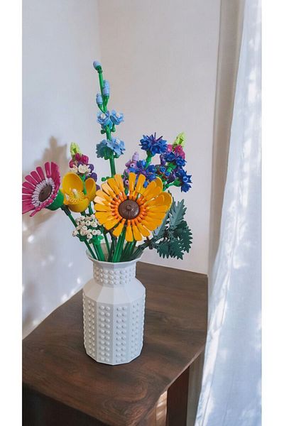 Maflen Lego Flower Compatible Special Design Decorative Vase White Bioplastic (Flowers Are Not Included)