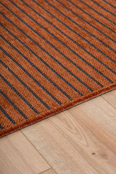 Lorente Home Moreno Viskon Dokuma Halı Kaymaz Taban Yıkanabilir Kiremit Antrasit Mutfak Halısı 1286