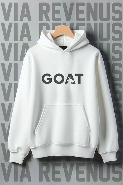 Vordevia Oversize Hooded Sweatshirt - Goat Print, Kangaroo Pocket Pattern, 3 Thread Raster