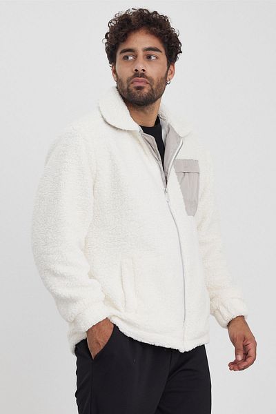 MADZEYMODA Мъжко зимно яке от плюш - Нов сезон, с цип, екрю Mz86050