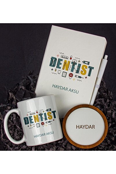 EJOYA Kişiye Özel Diş Hekimi Tasarım Defter Kalem Kupa Ve Bardak Altlığı Hediye Seti 80034