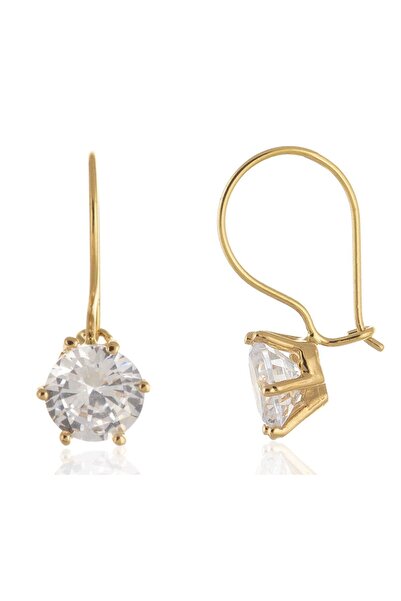 MOOM MÜCEVHERAT Kadın Tek Taş Sallantılı Küpe 14 Ayar Altın