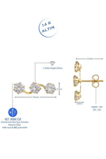 MOOM MÜCEVHERAT Kadın Tek Taş Sarmaşık Küpe 14 Ayar Altın