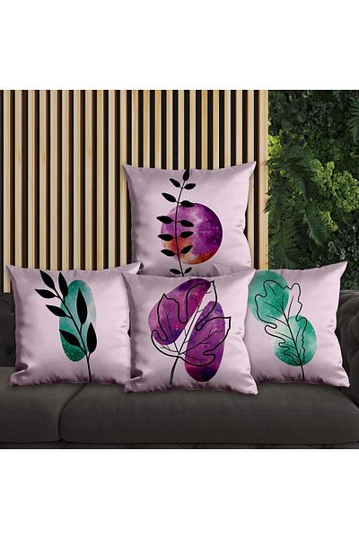EJOYA 4-piece Purple Leaf Design Pillow Set - Inner and Throw Pillow Case 45cm 113652